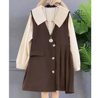 大码女装2021早秋新款胖妹妹遮肉显瘦时尚衬衫马甲连衣裙两件套装5天内发货