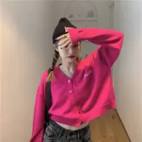 秋款女装新款刺绣字母针织开衫韩版宽松显瘦v领上衣外搭长袖外套