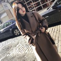 反季咖啡色毛呢外套女中长款2021秋冬新款韩版过膝小个子呢子大衣