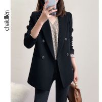 新款黑色春秋小西装女外套宽松设计双排扣小众轻熟洋气英伦风韩版