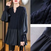 大码新款拼接毛衣针织衬衫宽松遮肚子胖妹妹女装2021新冬装