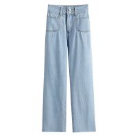 直筒牛仔裤女2021春季高腰显瘦chic阔腿裤宽松垂感小个子九分裤子