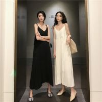 吊带雪纺连衣裙女2021新款内搭外穿v领背心中长款气质百褶打底裙