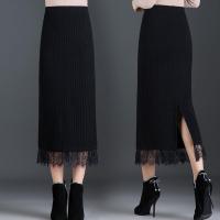 大码蕾丝针织半身裙女秋冬新款高腰包臀中长款开叉裙加厚毛线裙子