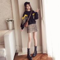 新款套装时尚豹纹宽松长袖卫衣港味包臀短裙街拍两件套2021春秋季