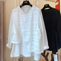 设计感小众宽松复古褶皱马甲+竹节棉长袖t恤衬衫两件套女2021秋装