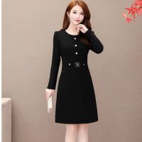 妈妈装春秋季新款连衣裙女长袖裙中年大码中长款打底裙韩版包臀裙