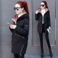 印花棉衣女中长款显瘦韩版2021新款宽松加厚羽绒棉衣撞色棉袄外套