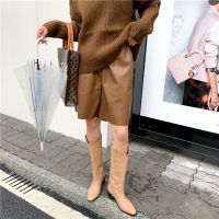 pu皮短裤女简约2021秋冬高腰a字显瘦宽松阔腿外穿百搭休闲五分裤