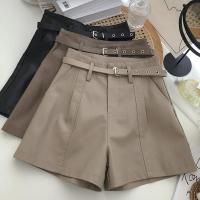 配皮带高腰色a字休闲裤女秋装韩版时髦百搭显瘦外穿pu皮阔腿裤