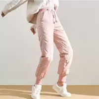 粉色羽绒裤女外穿时尚高腰加厚棉裤宽松休闲女士白鸭绒保暖灯笼裤