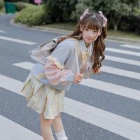 2021年春季新款甜美日系休闲可爱针织外套衬衫毛衣百褶裙套装单件