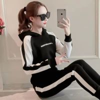 棉运动套装女秋冬2021新款女装时尚韩版连帽休闲卫衣两件套