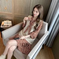 碎花波点雪纺连衣裙宽松新款显瘦气质v领中长款马甲ins风两件套裙