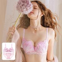 内衣女文胸套装小胸聚拢蕾丝上薄下厚无钢圈+配套内裤