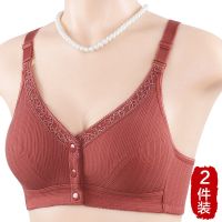 妈妈内衣文胸中老年人秋季中年大码无钢圈棉背心式薄款前扣胸罩