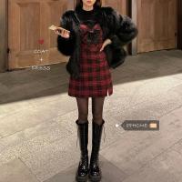 打底衫+格子裙初秋套装女两件套ins潮2021新款连衣裙辣妹御姐盐系