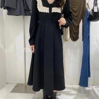 2021秋季新品新面料法式复古优雅气质显瘦蕾丝边长袖连衣裙