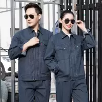 秋冬厚款电焊工牛仔工作服套装长袖劳保服棉耐磨防烫工地