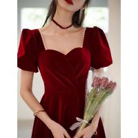 敬酒服新娘2021新款夏季小个子结婚订婚礼服平时可穿法式丝绒钉珠