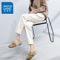 真维斯灯芯绒裤子女秋冬2021年新款高腰加绒直筒萝卜条绒裤奶奶裤