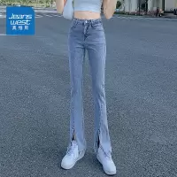 真维斯开叉牛仔裤女2022年春季新款高腰显瘦阔腿微喇叭裤子女