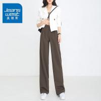 真维斯休闲裤女阔腿裤女咖色高腰宽松大码春秋垂感黑色直筒西装裤