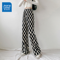 真维斯春季新款复古棋盘格裤子高腰显瘦直筒阔腿休闲垂感拖地裤