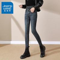 真维斯高腰牛仔裤女2022春夏韩版新潮加厚保暖修身显瘦铅笔小脚裤