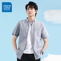 真维斯(JEANSWEST)男士衬衫2022夏季 短袖落肩新疆长绒棉衬衣男