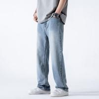 真维斯高端牛仔裤男2022夏季宽松直筒港风浅蓝色垂感阔腿拖地裤男