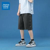 真维斯牛仔短裤男松紧腰宽松直筒排扣五分裤潮流休闲百搭薄款裤子