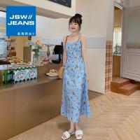 真维斯旗下JSW夏季法式小清新漏背吊带碎花气质连衣裙女神范a字裙