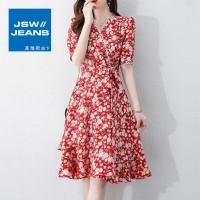 真维斯旗下JSW碎花雪纺连衣裙夏季新款V领韩版收腰显瘦气质温柔风