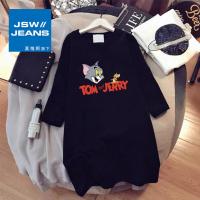 真维斯旗下JSW春夏季新款大码中长款短袖宽松百搭卡通学生T恤上衣