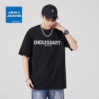 真维斯旗下JSW夏季新款t恤男发泡字母印花纯棉上衣潮牌大码打底衫
