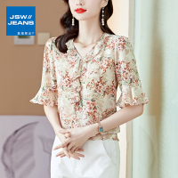 真维斯旗下JSW雪纺衫短袖女夏 碎花减龄超仙法式小款设计感小衫女