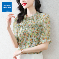 真维斯旗下JSW 高档夏季新款女木耳领碎花雪纺衫减龄清凉一夏上衣