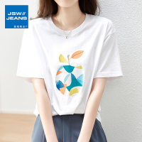 真维斯旗下JSW白色短袖 T恤女纯棉宽松设计感小众上衣打底衫内搭
