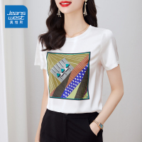 真维斯旗下JSW重磅缎面丝光棉新款数码印花圆领韩版短袖 T恤上衣
