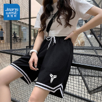 真维斯2022夏季休闲修身短裤女新款夏高腰显瘦运动阔腿五分短裤