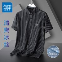 真维斯男士polo衫[冰丝]翻领夏季薄款免烫衬衫宽松高级条纹短袖