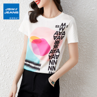 真维斯旗下JSW重磅缎面冰丝女新款数码印花清爽透气韩版时尚T恤女