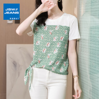 真维斯旗下JSW复古趣味印花T恤女短袖 圆领设计感别致上衣ins潮女
