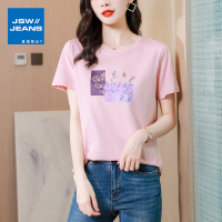 真维斯旗下JSW短袖T恤女宽松大码半袖体恤2022新款夏季时尚上衣女