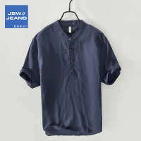 真维斯旗下JSW夏季新款日系复古亚麻男士T恤潮流百搭棉麻衬衣