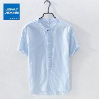 真维斯旗下JSW日系复古夏季新款 棉麻短袖衬衫男潮流百搭亚麻衬衣
