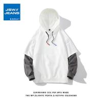 真维斯旗下JSW假两件撞色卫衣男情侣秋季薄款上衣ins潮流连帽外套