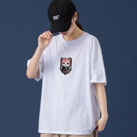 的派 DIPAI圆领T恤女夏宽松个性印花猫