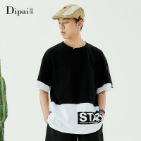的派 DIPAI圆领T恤男夏宽松个性印花潮流经典百搭